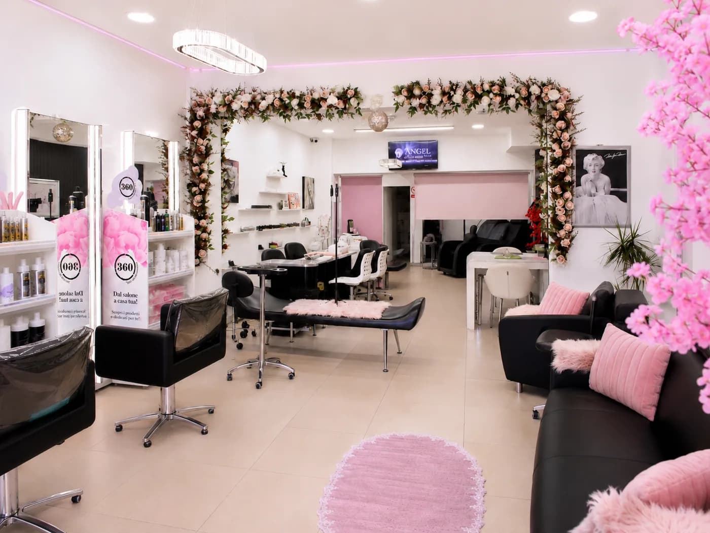 Bright styling stations with floral styling